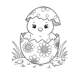 Easter Basket and Egg with Flowers Coloring Page – Fun and Festive Printable for Kids and Adults