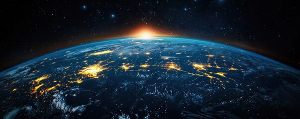 Obraz premium Earth View at Night Illuminated Cities and Continents Glowing Atmosphere Digital Painting