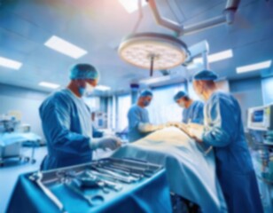 Defocused Surgeons performing a complex operation in a modern operating room environment