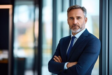 Fototapeta premium Confident businessman in modern office looking out the window