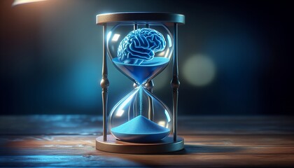 An hourglass with a brain inside symbolizes the passage of time and the importance of mental health and cognitive function.
