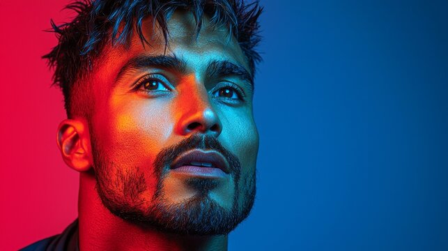 model showcases striking spiky haircut in high fashion barber studio. precise styling and vibrant lighting emphasize texture creating bold modern look for today's trendsetters.