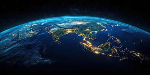 Nighttime View of Southeast Asia with Vibrant City Lights from Space