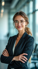 Fototapeta premium portrait of a confident businesswoman in a dark suit
