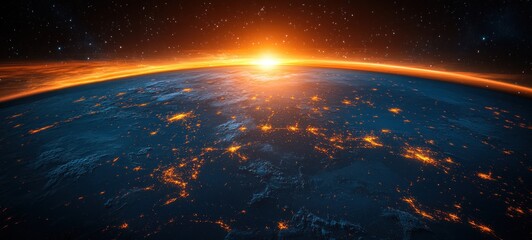 Obraz premium Illuminated Earth from Space at Night with City Lights and Stars