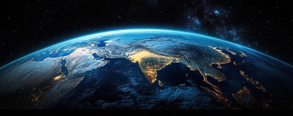 Earth View from Space Featuring India Tibet Himalayas Nighttime City Lights