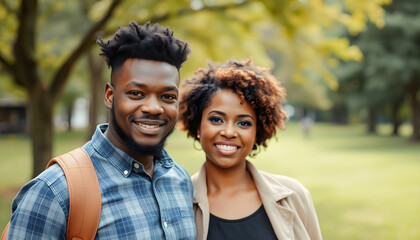 Naklejka premium Attractive Mixed Race Couple Portrait in the Park, Diffused lighting. with white shades
