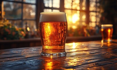 Beer Toast at Rustic Pub with Friends Enjoying Good Times Together