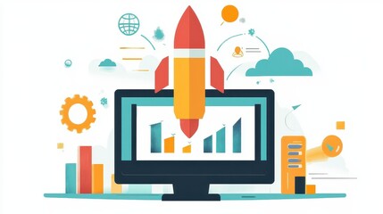 Obraz premium Business growth flat design front view startup theme cartoon drawing colored pastel. 