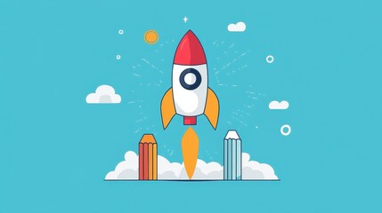 Business growth flat design front view startup theme cartoon drawing colored pastel. 
