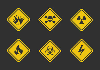 Warning sign set. Flat vector illustration. 