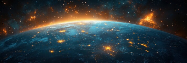 Obraz premium Earth Close-Up of South America Coastlines at Night with Stars and Ethereal Light