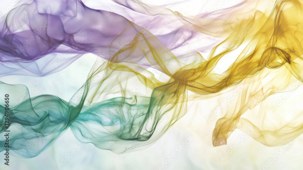 Poster ethereal wisps of color merging and dispersing in soft hues create tranquil atmosphere
