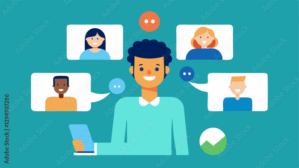 Poster virtual team building an hr spet arranging a fun virtual teambuilding activity showing screens with 