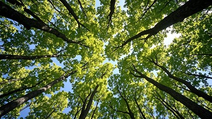 Fototapeta premium Sunlight Through Canopy: A Forest's Upward View
