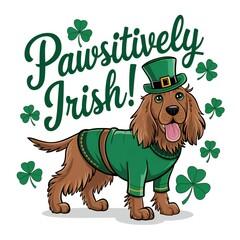 St Patrick's day concept, Saint Patrick's day Holiday, Adorable Cocker Spaniel Dog in Green Leprechaun Outfit for St Patrick s Day