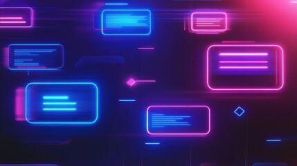 Dynamic chat interface featuring glowing message bubbles and vibrant text notifications during digital interaction. Generative AI