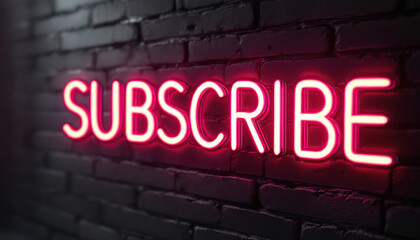 Pink Neon Subscribe Sign on Brick Wall