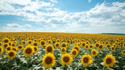 Fototapeta premium Sunflower Field, Summer Sky, Expansive View