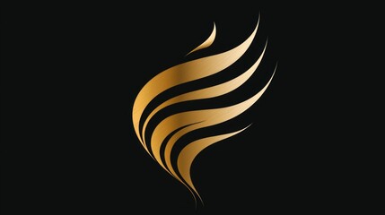 logo showcases gold plated design stylized hairdryer nozzle emitting golden airwave transforms into flowing lock of hair representing luxury and sophistication.