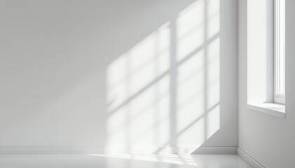 Fototapeta premium Sunlight Streaming Through Window in White Room Minimalist Interior Design
