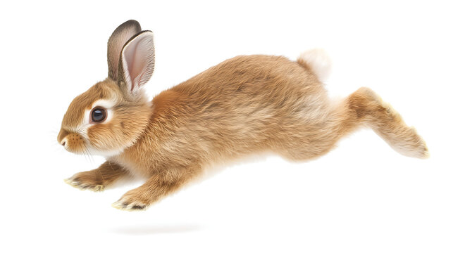 A rabbit is running on a white background