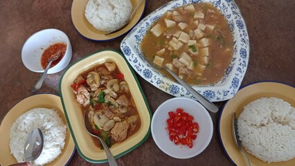 Delicious chicken and Tofu Chinese food 