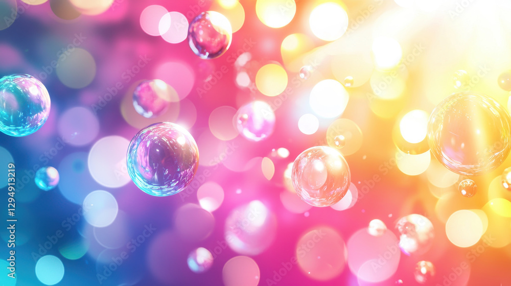 Poster colorful bubbles floating in vibrant gradient background create dreamy atmosphere