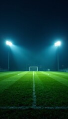 Illuminated empty soccer field, night stillness , vacant, shadows