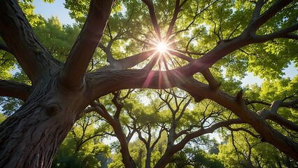 Naklejka premium Sunlit Canopy: A View Through the Branches