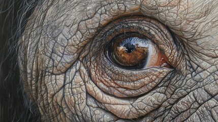 Close-up of an elephant's eye, showing wrinkles and detail.