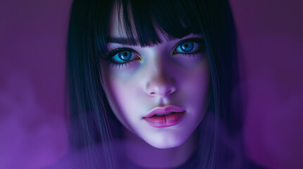 Close up of a woman with neon effects