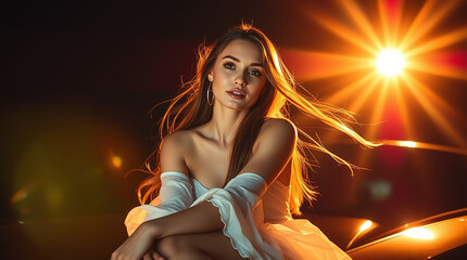 portrait of a Beautiful woman at light effects