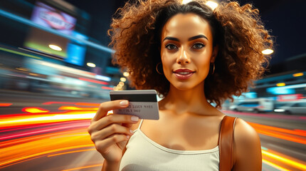 Young woman with a card