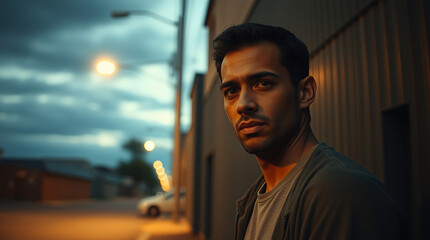 Serious man looking for camera