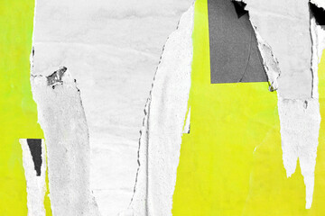 Old blank white yellow ripped torn posters backgrounds creased crumpled paper backdrop surface...
