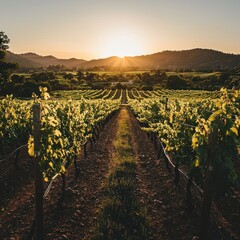 Fototapeta premium Vineyard sunset landscape. (1)