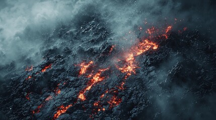 Souls confront shadowy demons in chaotic purgatory filled smoldering embers as sky contrasts angelic light against demonic shadows illustrating struggle for redemption.