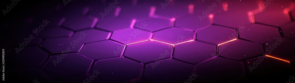 Poster geometric hexagonal pattern with purple glow background for minimalist design