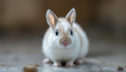 Adorable White and Brown Bunny Closeup with Water Droplets