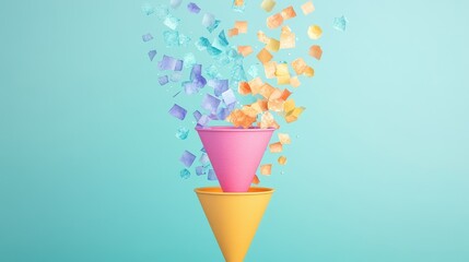 Step-by-step progress flat design side view marketing funnel theme water color Triadic Color Scheme.