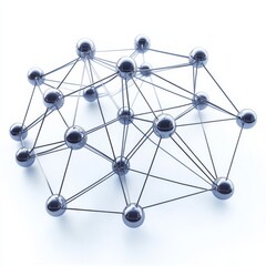 Abstract Molecular Network: Connected Chrome Spheres, Visualizing Data Science and Connectivity.