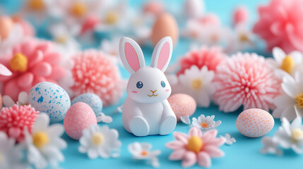 Obraz premium Easter bunny with easter eggs and flowers