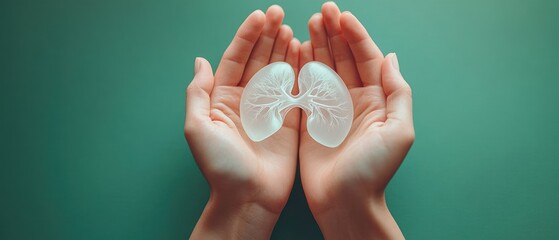 Hands Holding White Lungs Care Connection Awareness for Lung Cancer Respiratory Diseases and Organ Donation