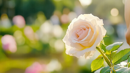 Captivating cinematic shot of a single striking blooming rose in natural light