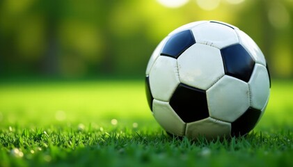 Fototapeta premium Close-up of football on perfectly marked field, precision, lines