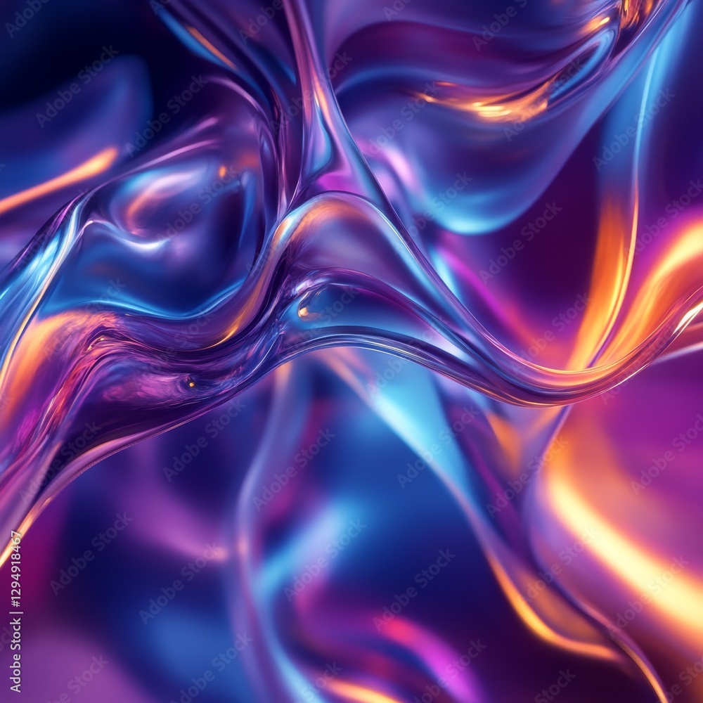 Poster Iridescent Fluidity: A Dance of Light and Color in Abstract Metallic Waves and Folds Design