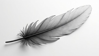 Intricate grayscale feather outline Clean lines, minimalist aesthetic , wildlife, graphic