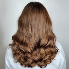 Naklejka premium Luxurious Long Brown Hair with Soft Curls: A Beautiful Back View of Stunning, Healthy Locks
