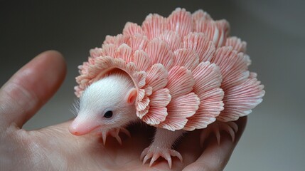 Obraz premium baby pink fairy armadillo relaxes its soft white fur peeking from delicate shell. Its tiny claws curl slightly as it enjoys moment of tranquility.